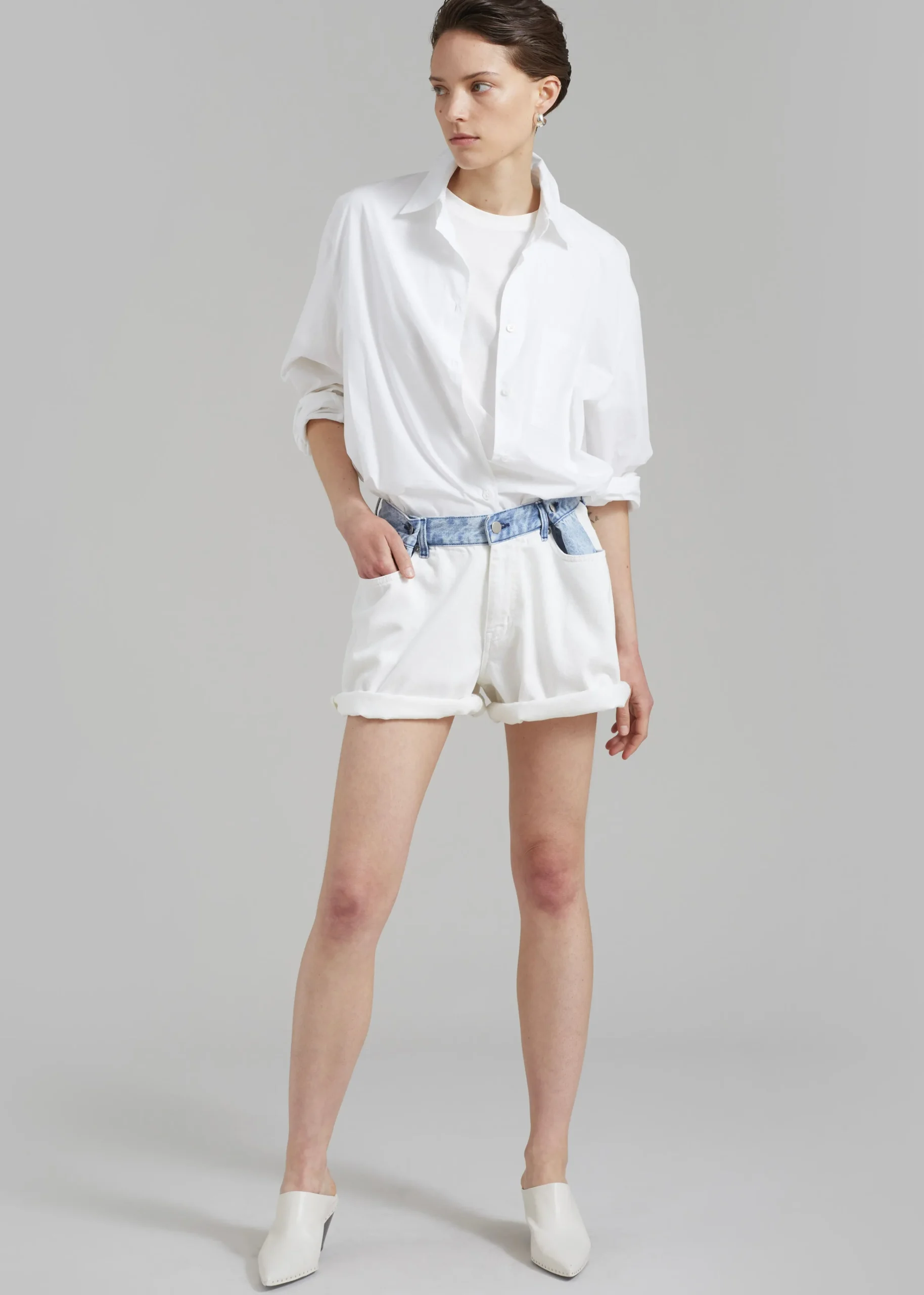 The Frankie Shop Hayla Contrast Denim Shorts Off White Discount