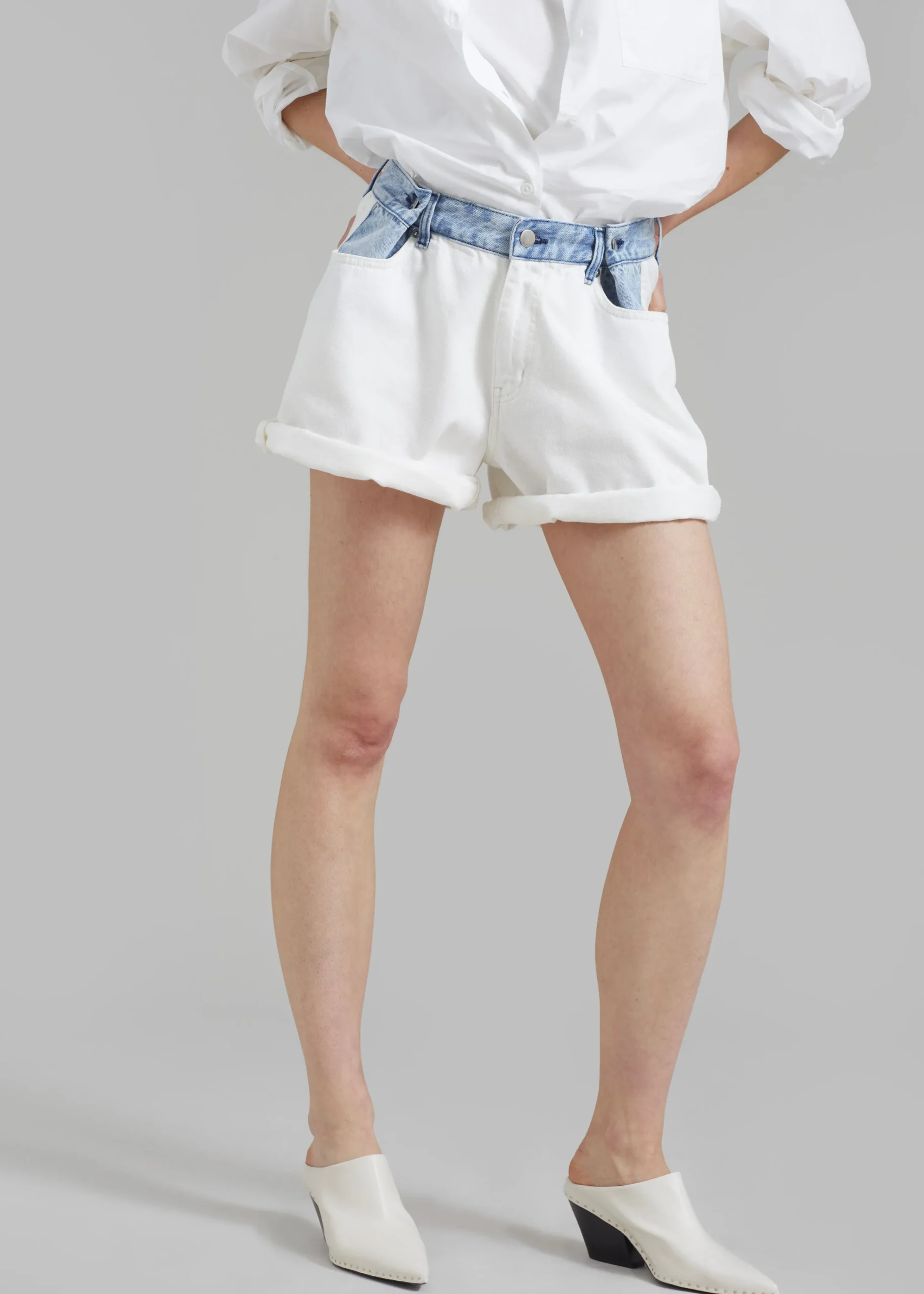 The Frankie Shop Hayla Contrast Denim Shorts Off White Discount