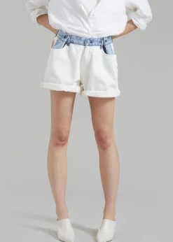 The Frankie Shop Hayla Contrast Denim Shorts Off White Discount