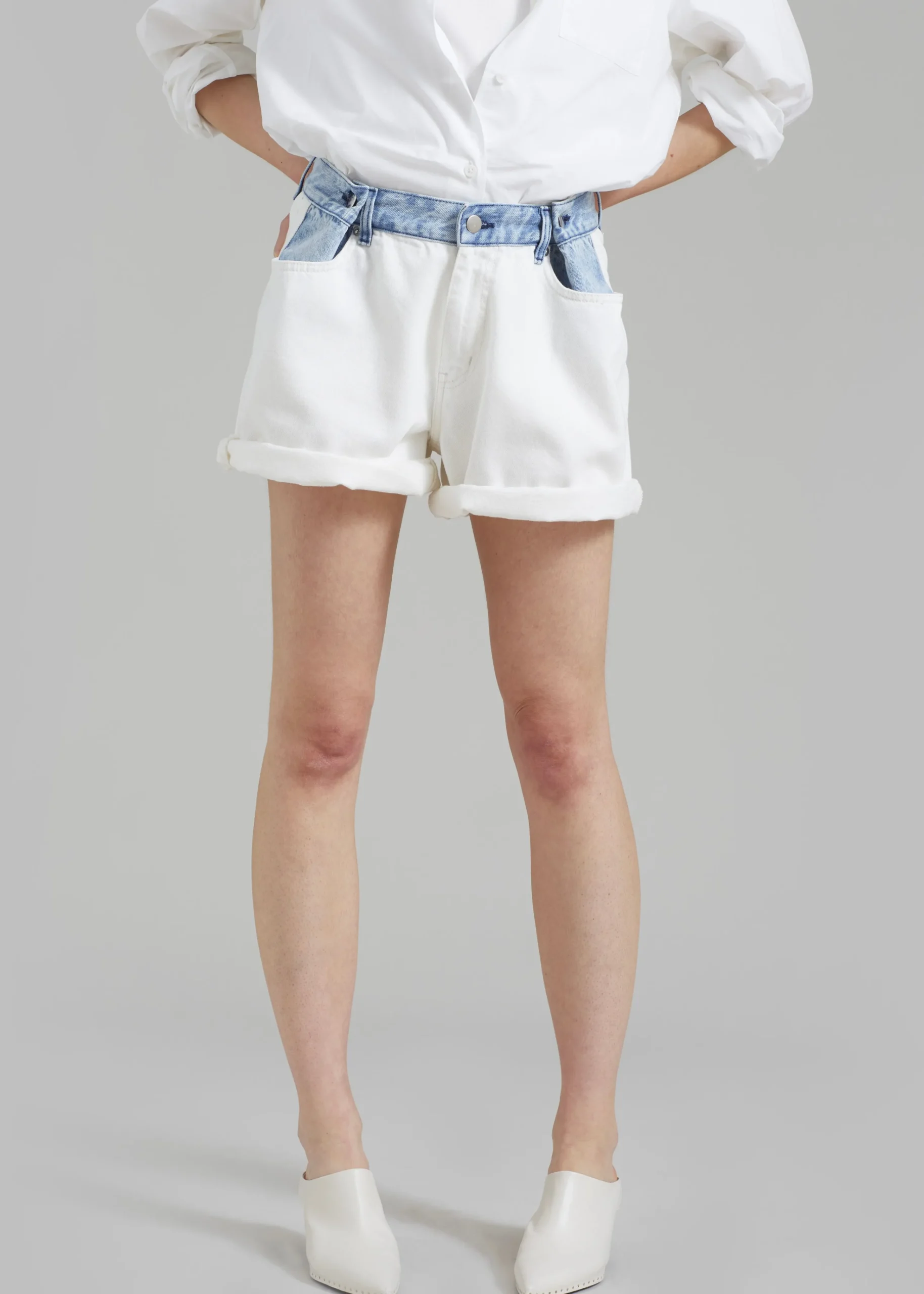 The Frankie Shop Hayla Contrast Denim Shorts Off White Discount