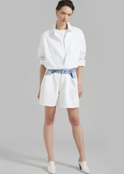 The Frankie Shop Hayla Contrast Denim Shorts Off White Discount