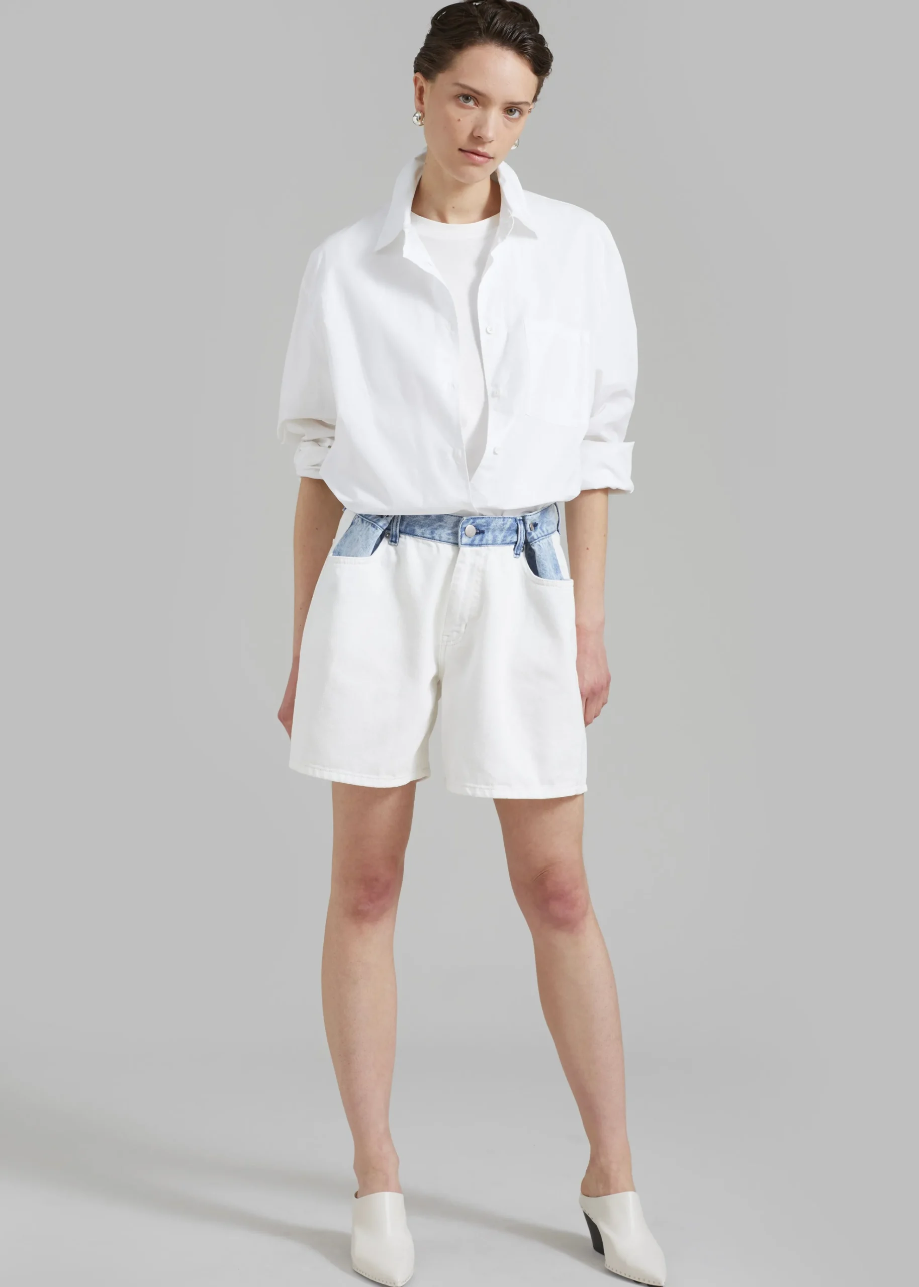 The Frankie Shop Hayla Contrast Denim Shorts Off White Discount
