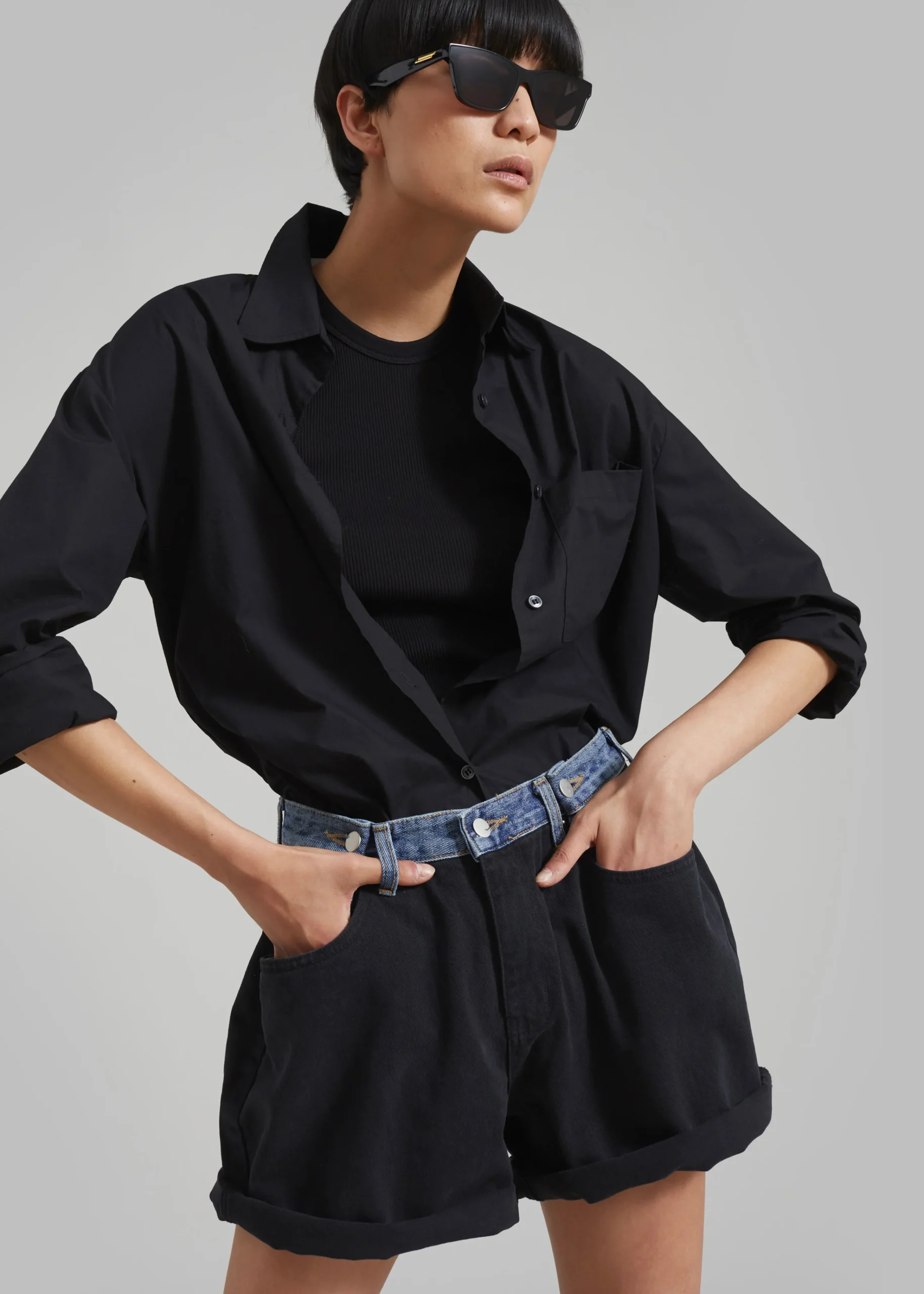 The Frankie Shop Hayla Contrast Denim Shorts Black Best