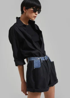 The Frankie Shop Hayla Contrast Denim Shorts Black Best