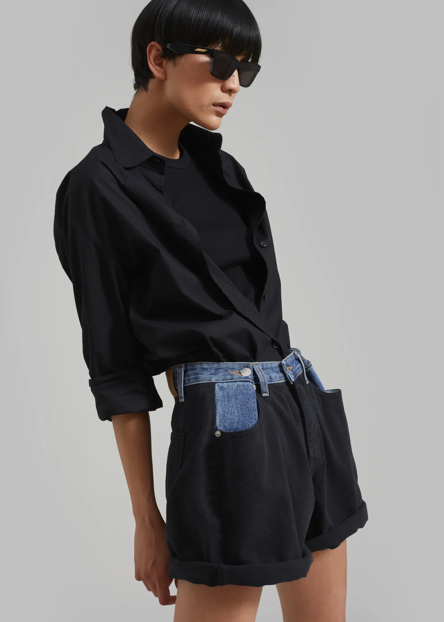 The Frankie Shop Hayla Contrast Denim Shorts Black Best
