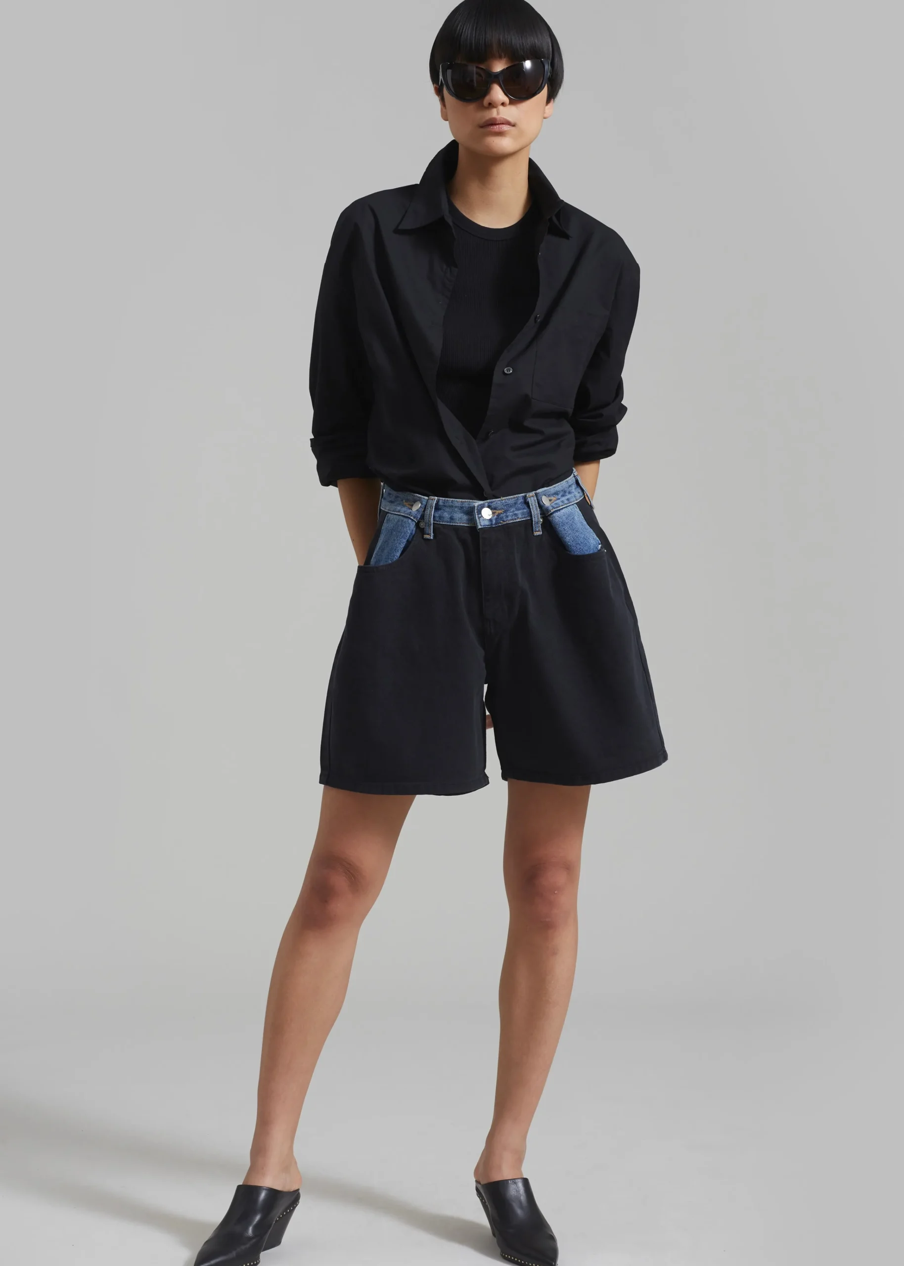 The Frankie Shop Hayla Contrast Denim Shorts Black Best