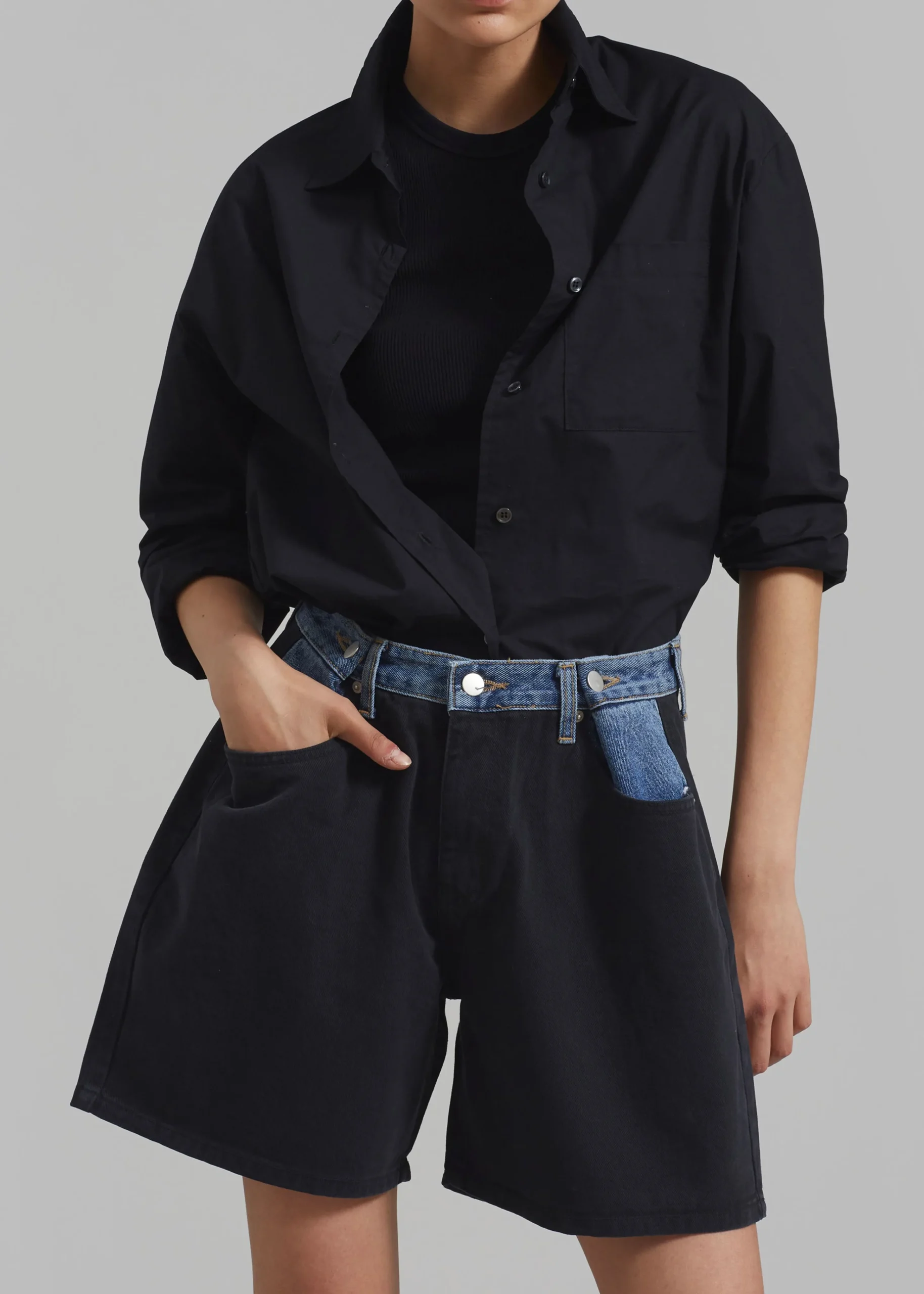 The Frankie Shop Hayla Contrast Denim Shorts Black Best