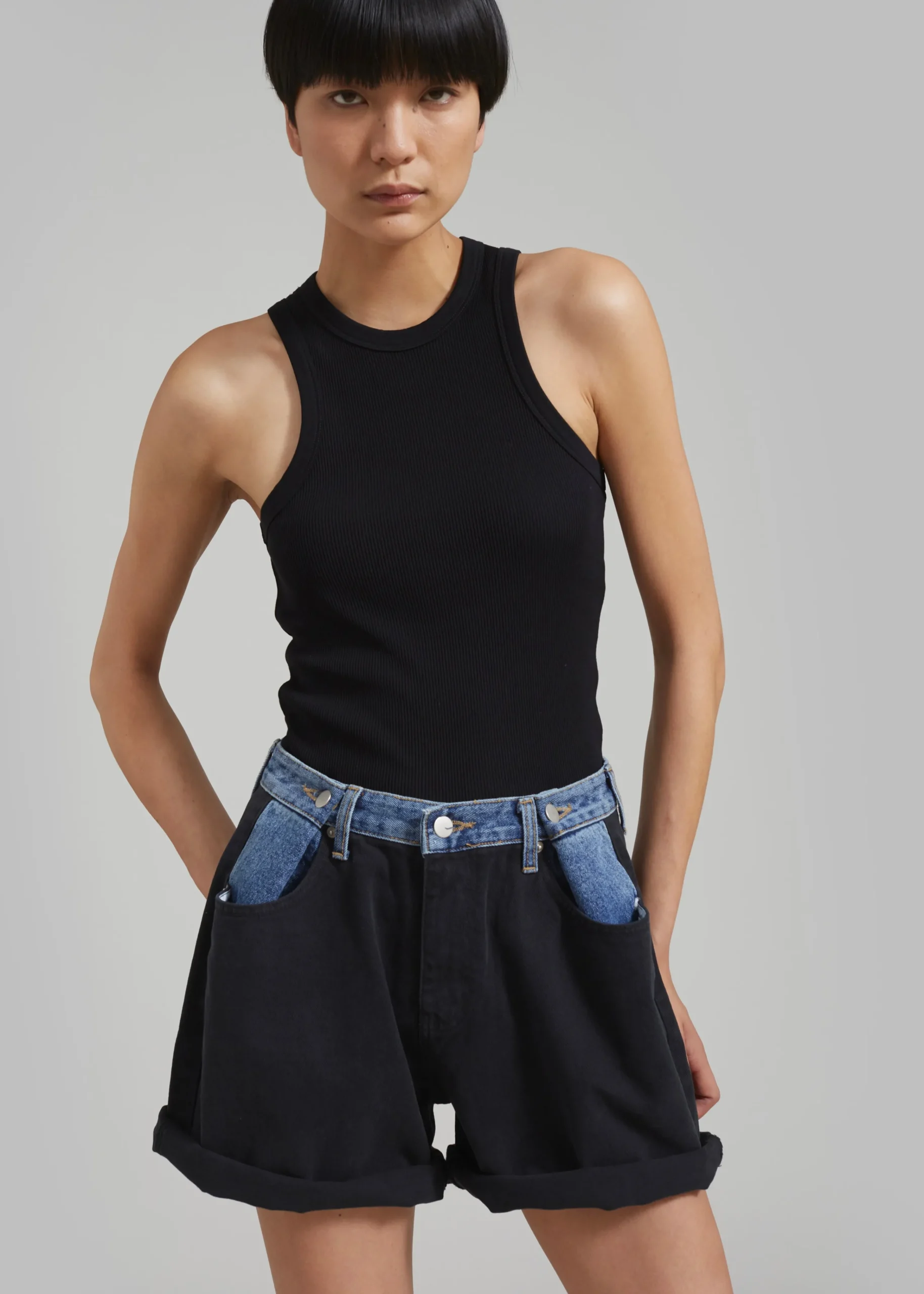 The Frankie Shop Hayla Contrast Denim Shorts Black Best