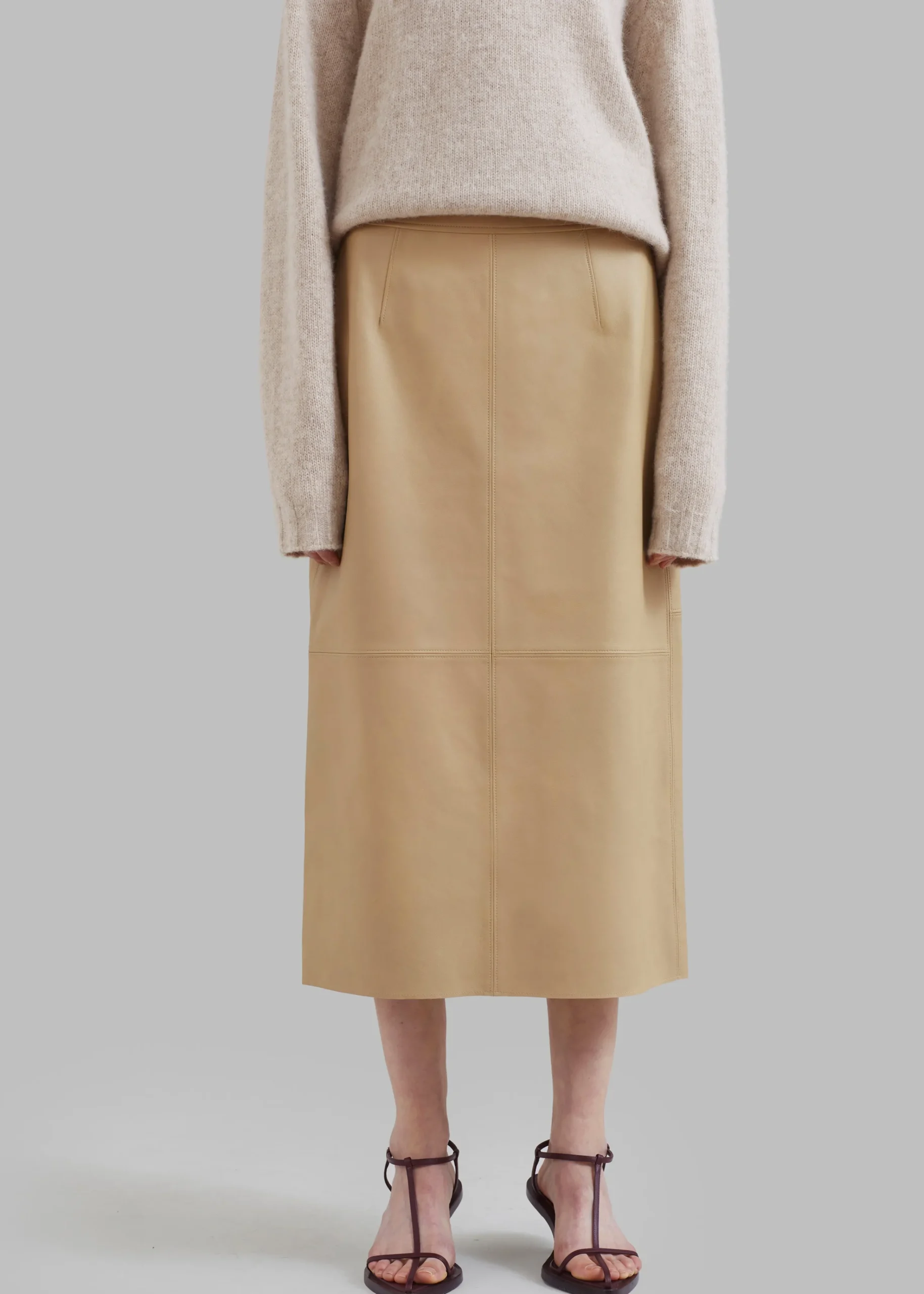 The Frankie Shop Heather Leather Pencil Skirt Beige Sale