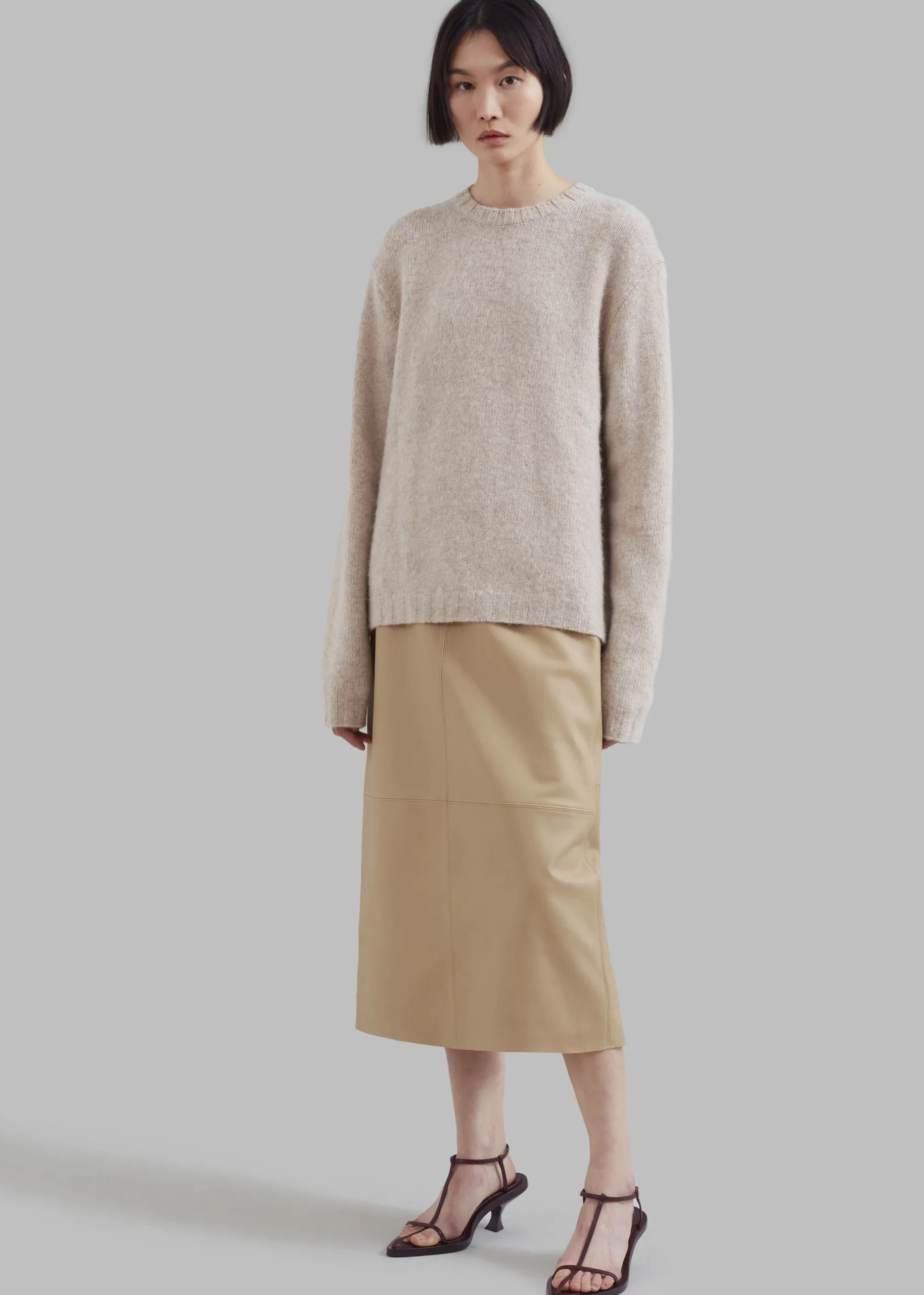 The Frankie Shop Heather Leather Pencil Skirt Beige Sale