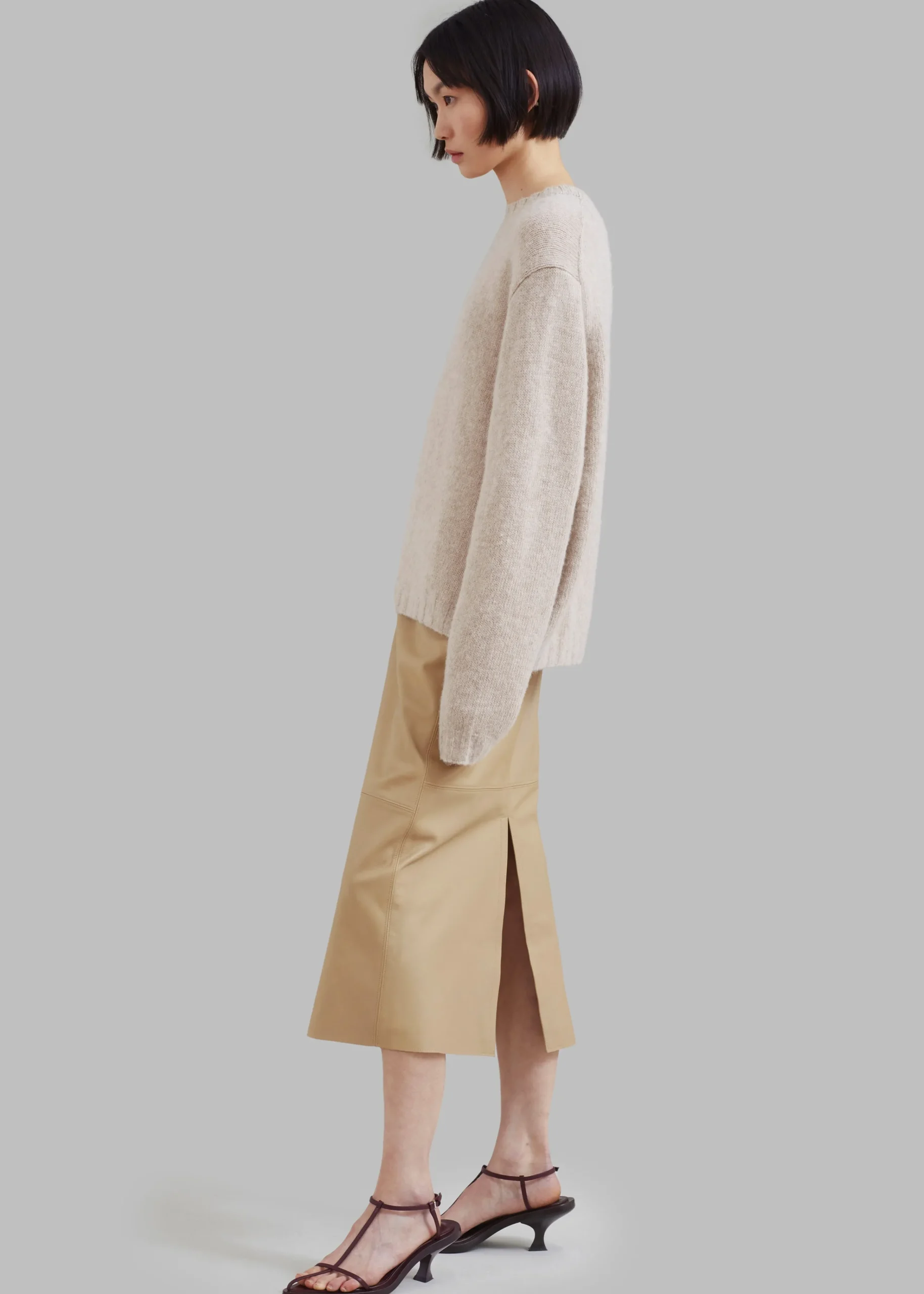 The Frankie Shop Heather Leather Pencil Skirt Beige Sale