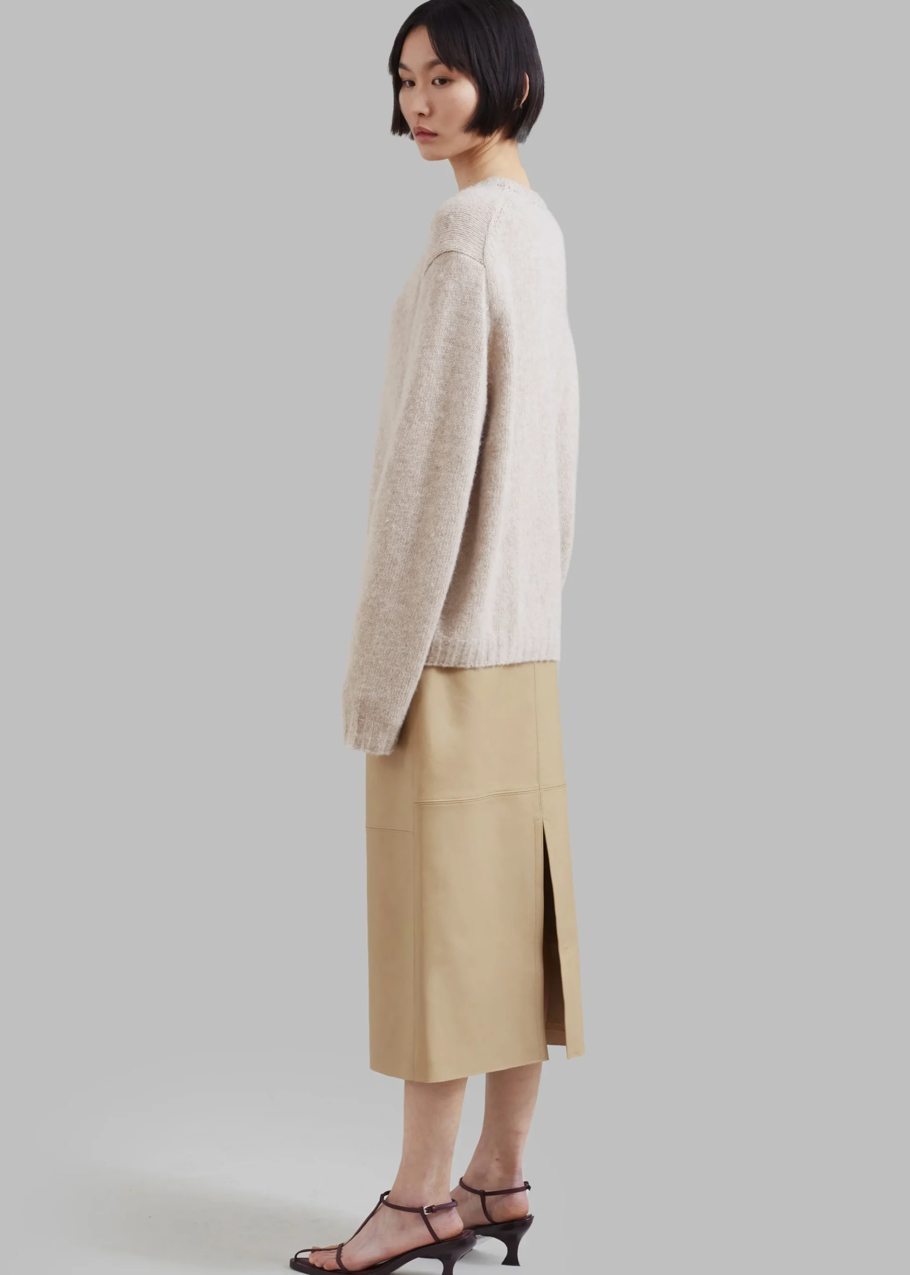 The Frankie Shop Heather Leather Pencil Skirt Beige Sale