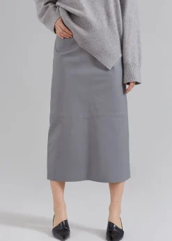 The Frankie Shop Heather Leather Pencil Skirt Grey New