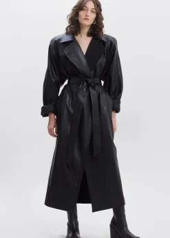 The Frankie Shop Henna Oversized Faux Leather Trench Black Outlet
