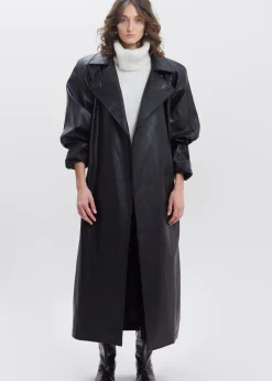The Frankie Shop Henna Oversized Faux Leather Trench Black Outlet