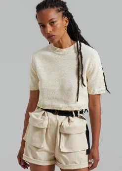 The Frankie Shop Holly Cropped Knit Top Cream Sale