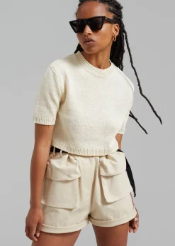 The Frankie Shop Holly Cropped Knit Top Cream Sale