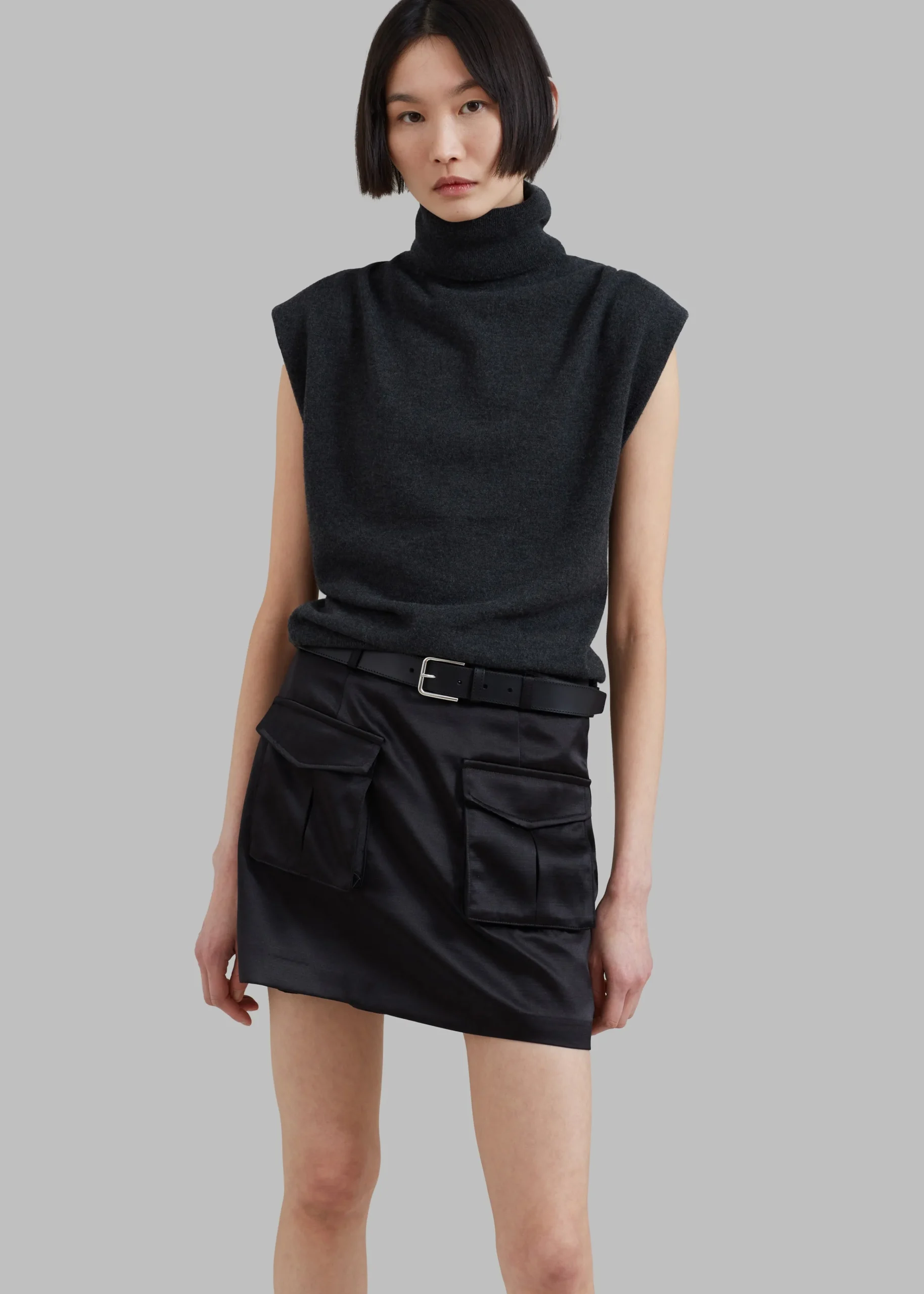 The Frankie Shop Hudson Satin Cargo Skirt Black Best
