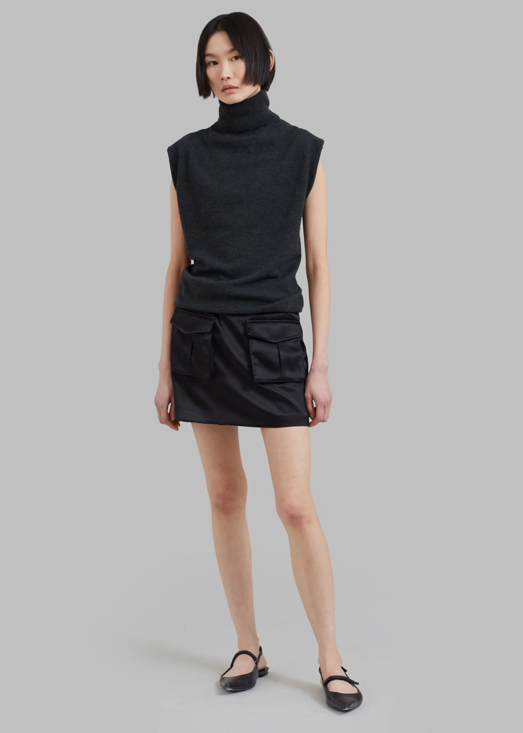 The Frankie Shop Hudson Satin Cargo Skirt Black Best