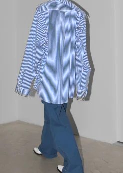 The Frankie Shop Ida Pocket Shirt Blue Stripe Best