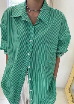 The Frankie Shop Idun Shirt Emerald Stripe Discount