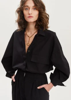 The Frankie Shop Ingrid Balloon Sleeve Shirt Black Discount