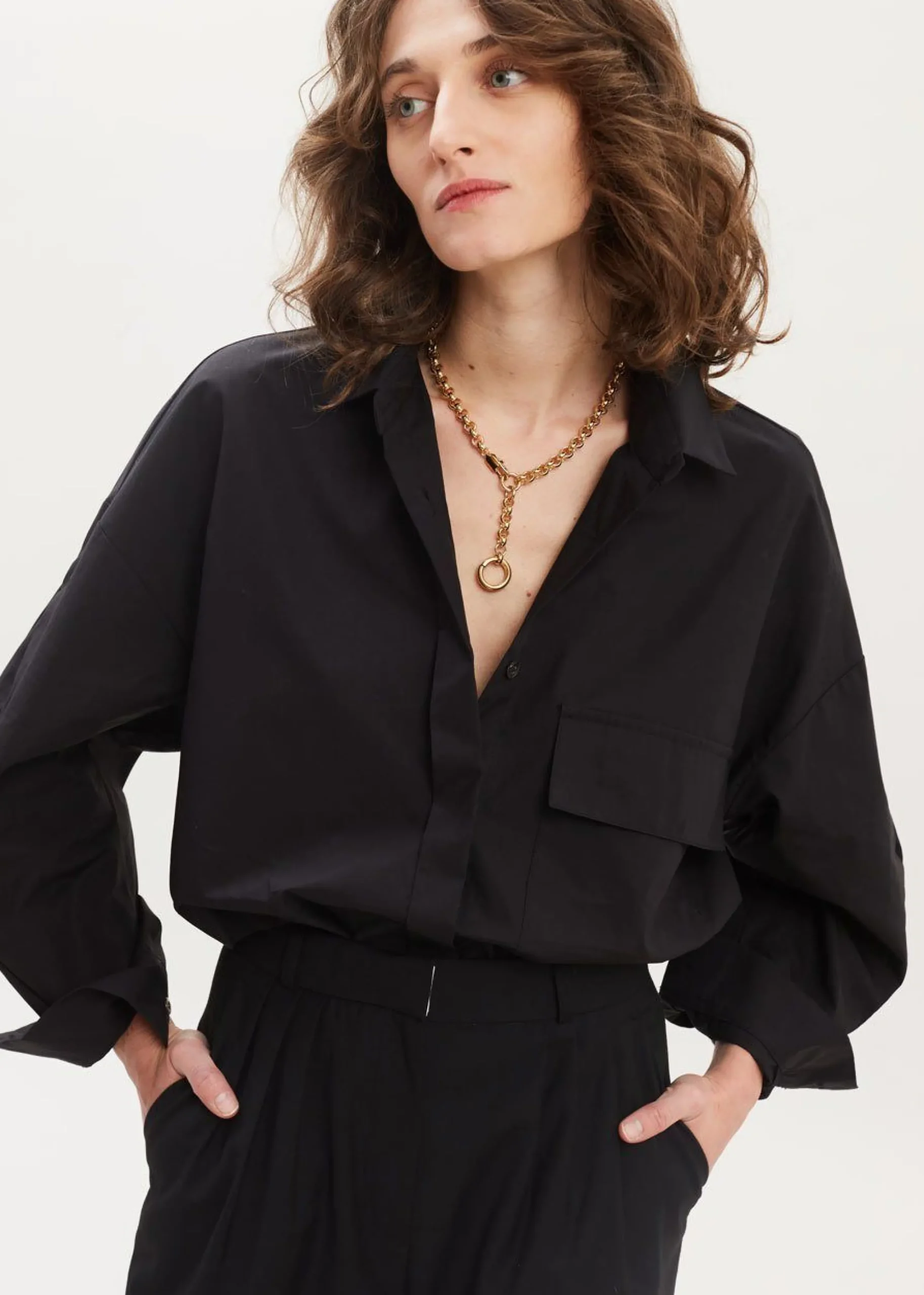 The Frankie Shop Ingrid Balloon Sleeve Shirt Black Discount