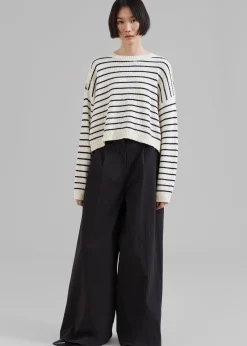 The Frankie Shop Iona Boatneck Cream Sweater Navy Stripe Discount
