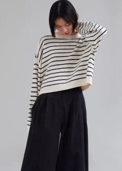 The Frankie Shop Iona Boatneck Cream Sweater Navy Stripe Discount