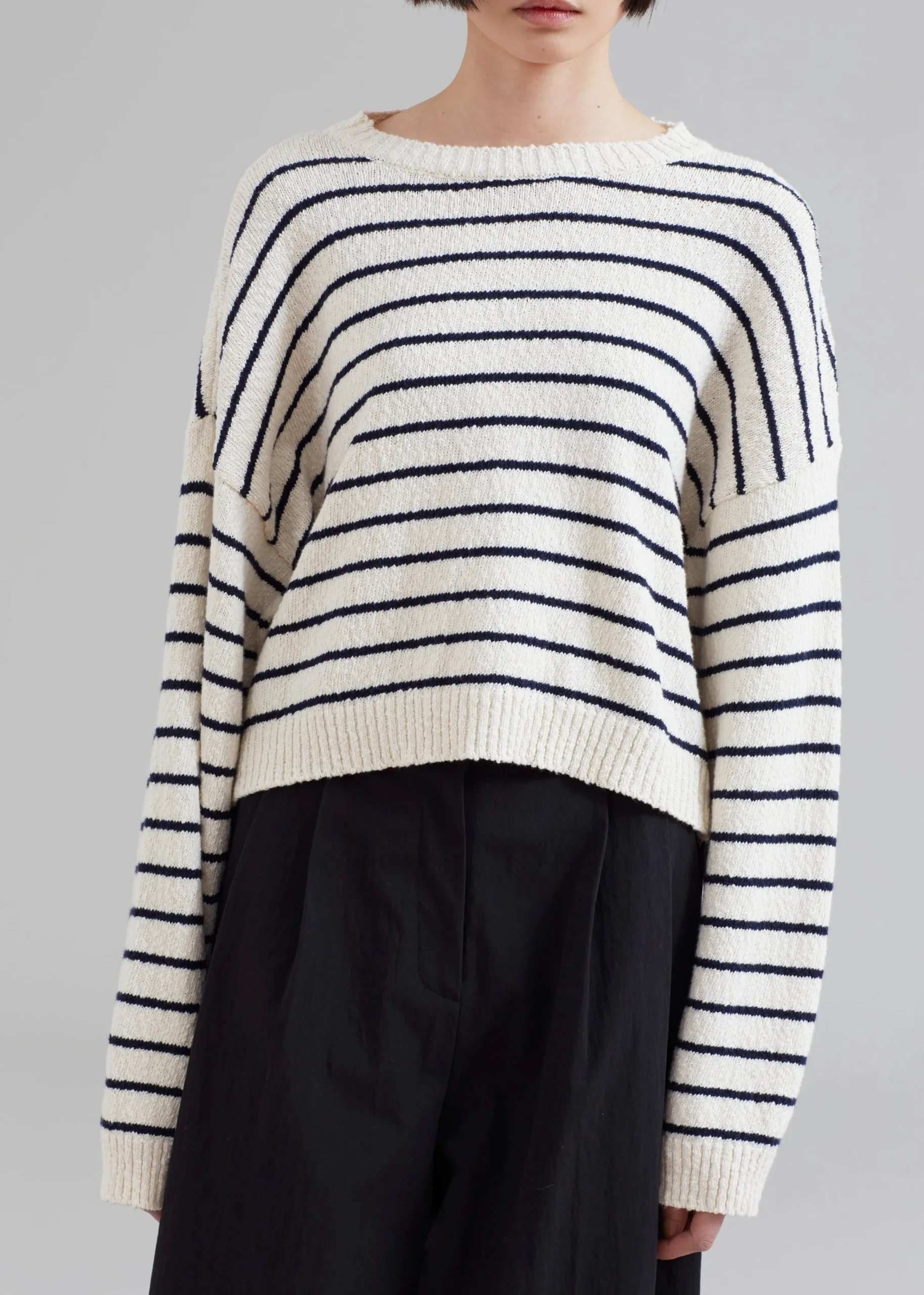 The Frankie Shop Iona Boatneck Cream Sweater Navy Stripe Discount