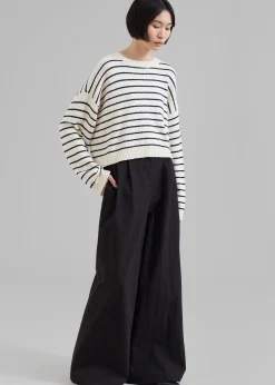 The Frankie Shop Iona Boatneck Cream Sweater Navy Stripe Discount