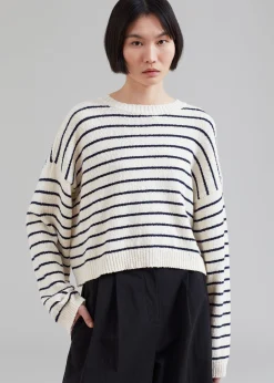 The Frankie Shop Iona Boatneck Cream Sweater Navy Stripe Discount