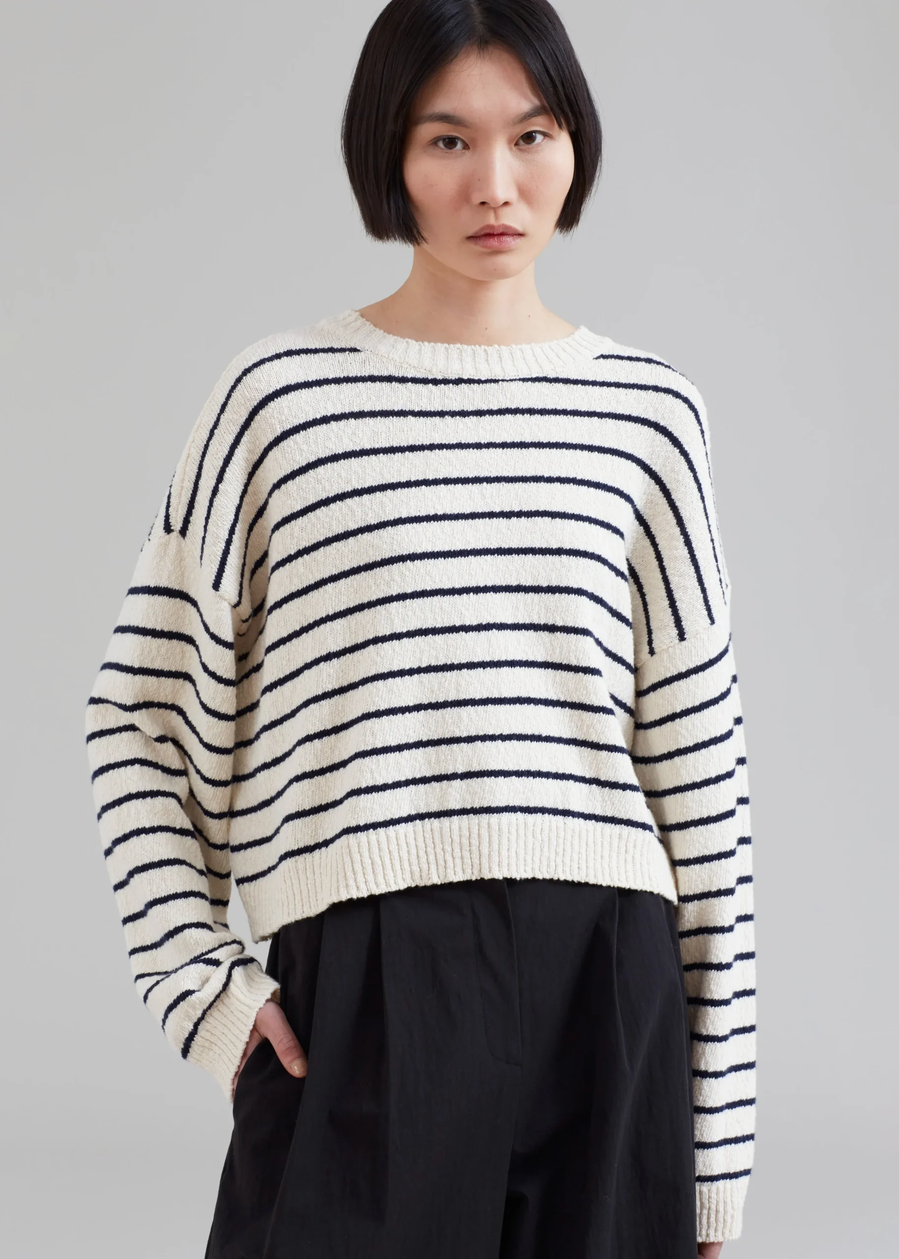 The Frankie Shop Iona Boatneck Cream Sweater Navy Stripe Discount