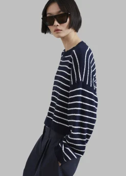 The Frankie Shop Iona Boatneck Navy Sweater White Stripe Outlet