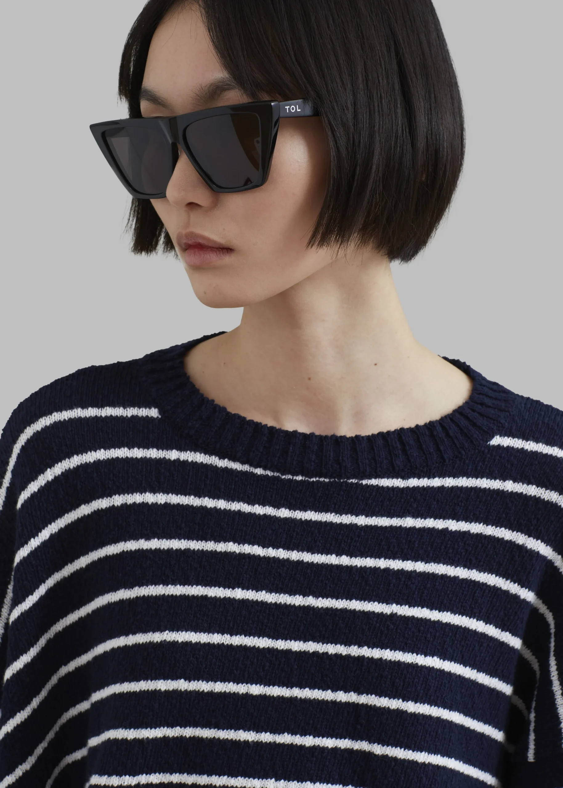 The Frankie Shop Iona Boatneck Navy Sweater White Stripe Outlet