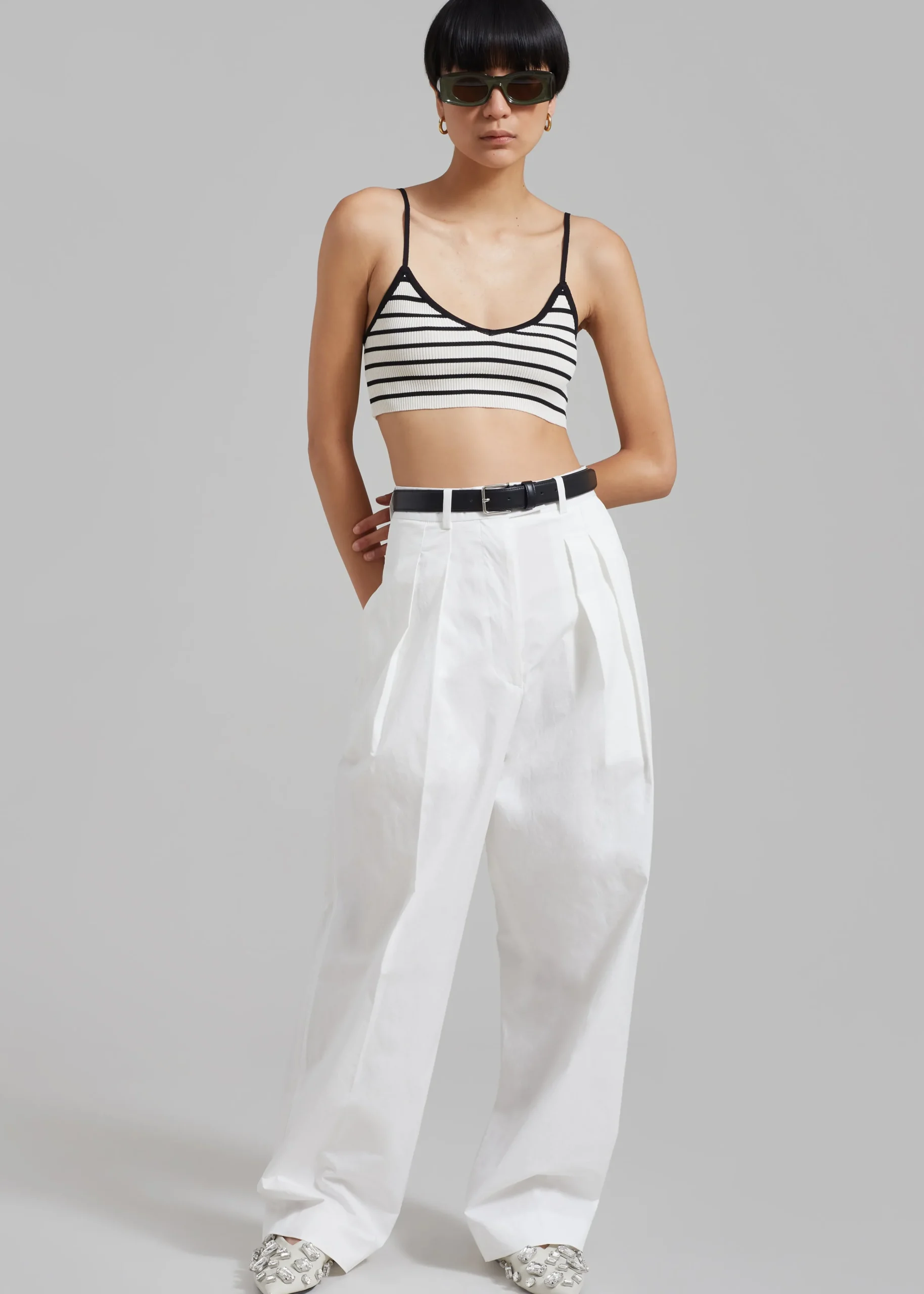 The Frankie Shop Jade Knit Bralette Black Stripe Clearance