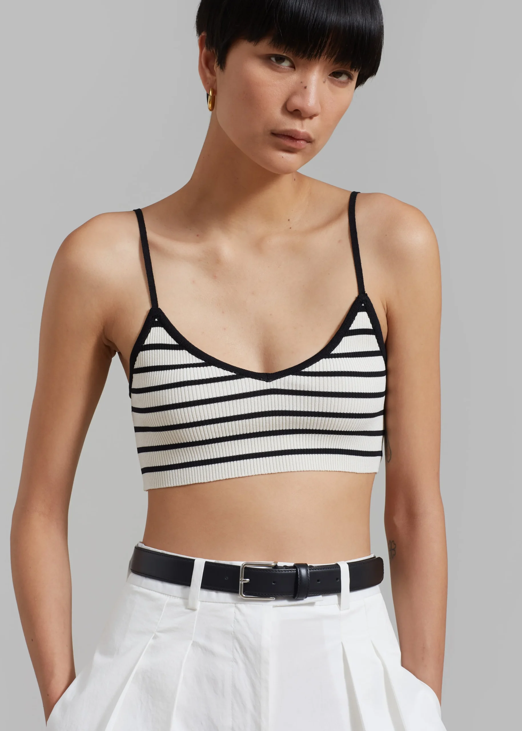 The Frankie Shop Jade Knit Bralette Black Stripe Clearance