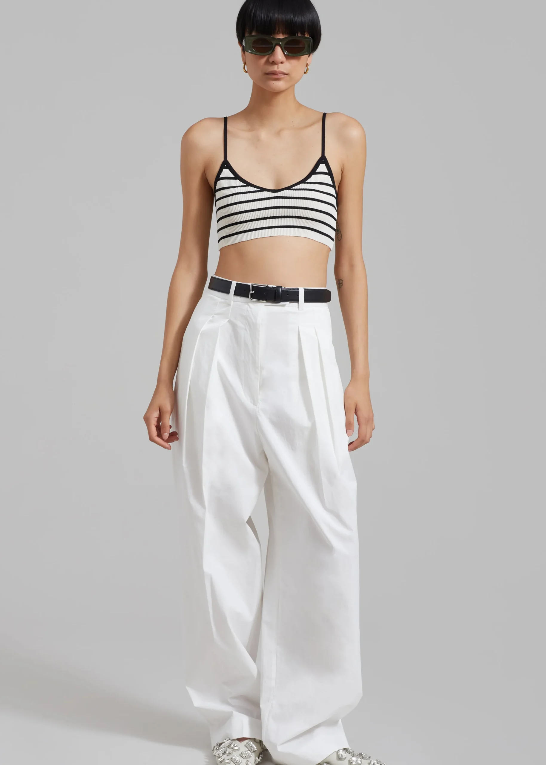 The Frankie Shop Jade Knit Bralette Black Stripe Clearance