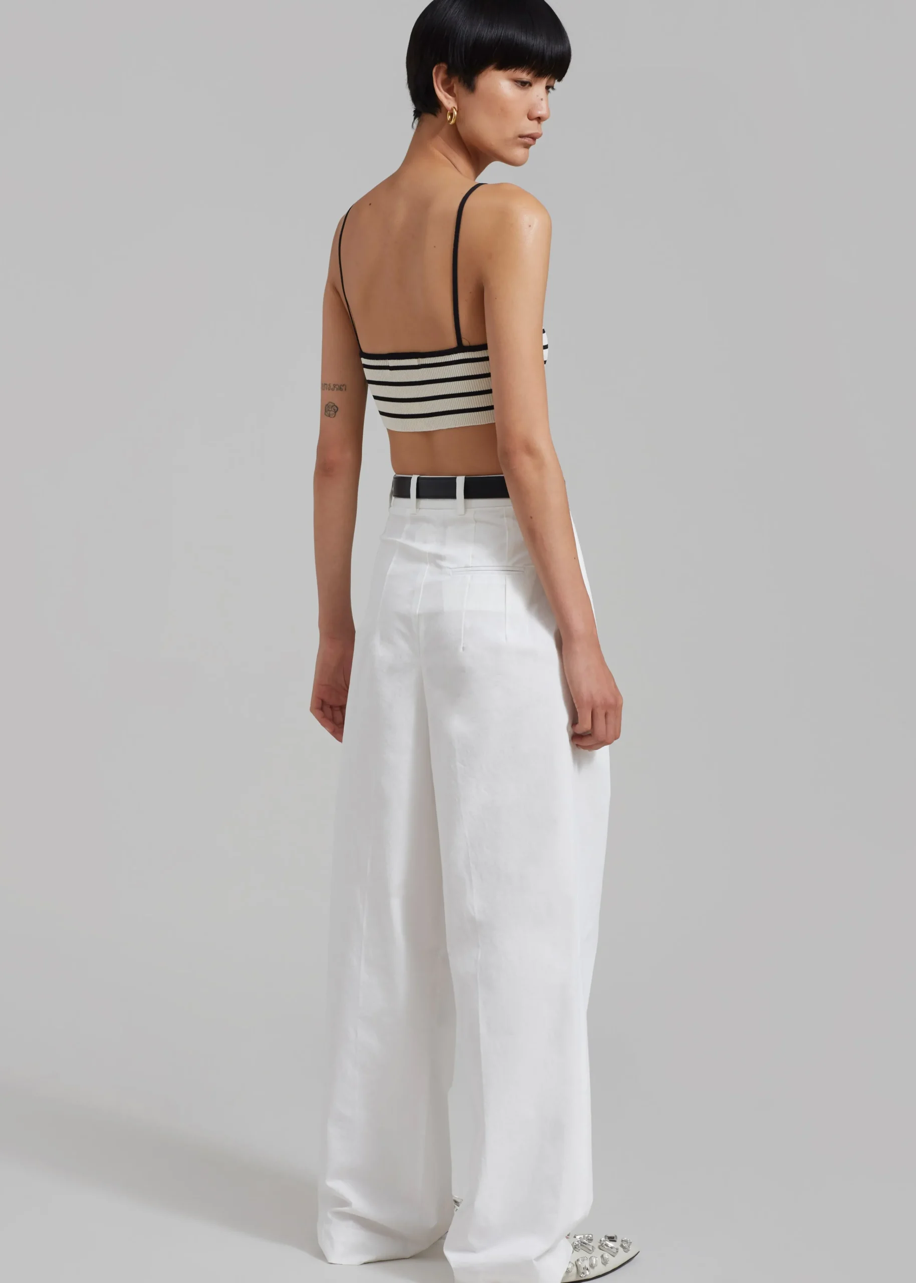 The Frankie Shop Jade Knit Bralette Black Stripe Clearance
