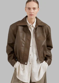 The Frankie Shop Jaden Faux Leather Bomber Brown Sale