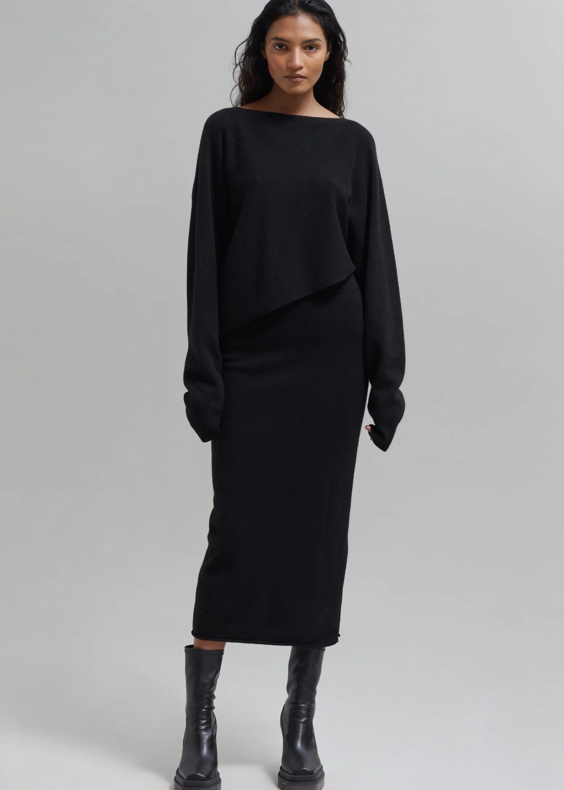 The Frankie Shop Jainy Asymmetric Knit Top Black New