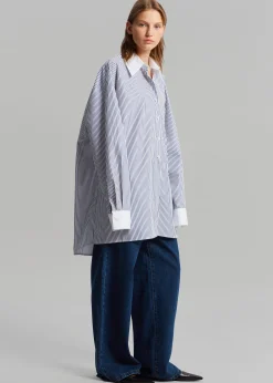 The Frankie Shop Jany Tie-Neck Shirt Blue Stripe Best