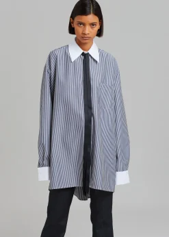The Frankie Shop Jany Tie-Neck Shirt Black Stripe Outlet