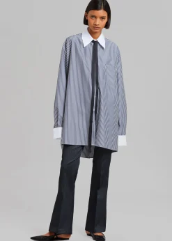 The Frankie Shop Jany Tie-Neck Shirt Black Stripe Outlet