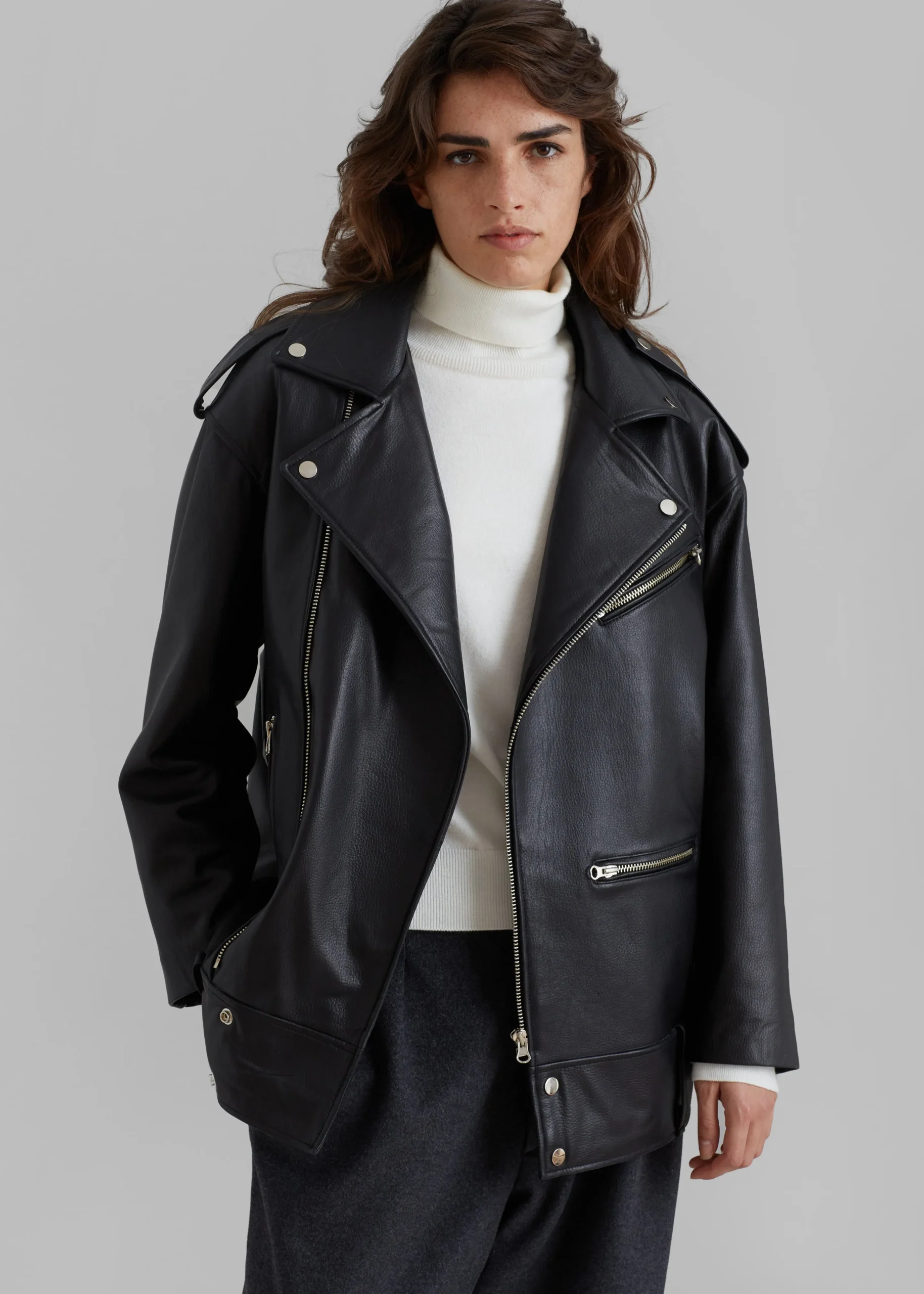 The Frankie Shop Jax Leather Biker Jacket Black Online