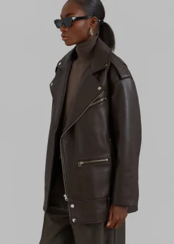 The Frankie Shop Jax Leather Biker Jacket Brown Outlet