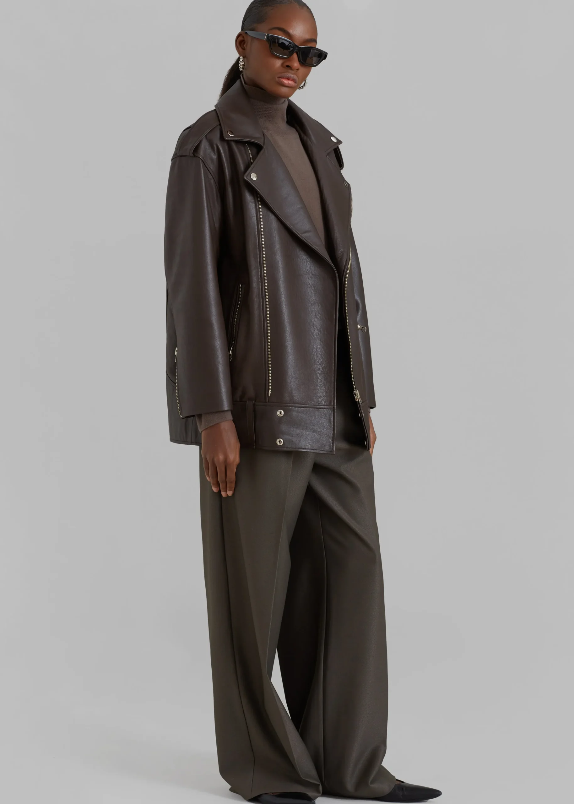 The Frankie Shop Jax Leather Biker Jacket Brown Outlet