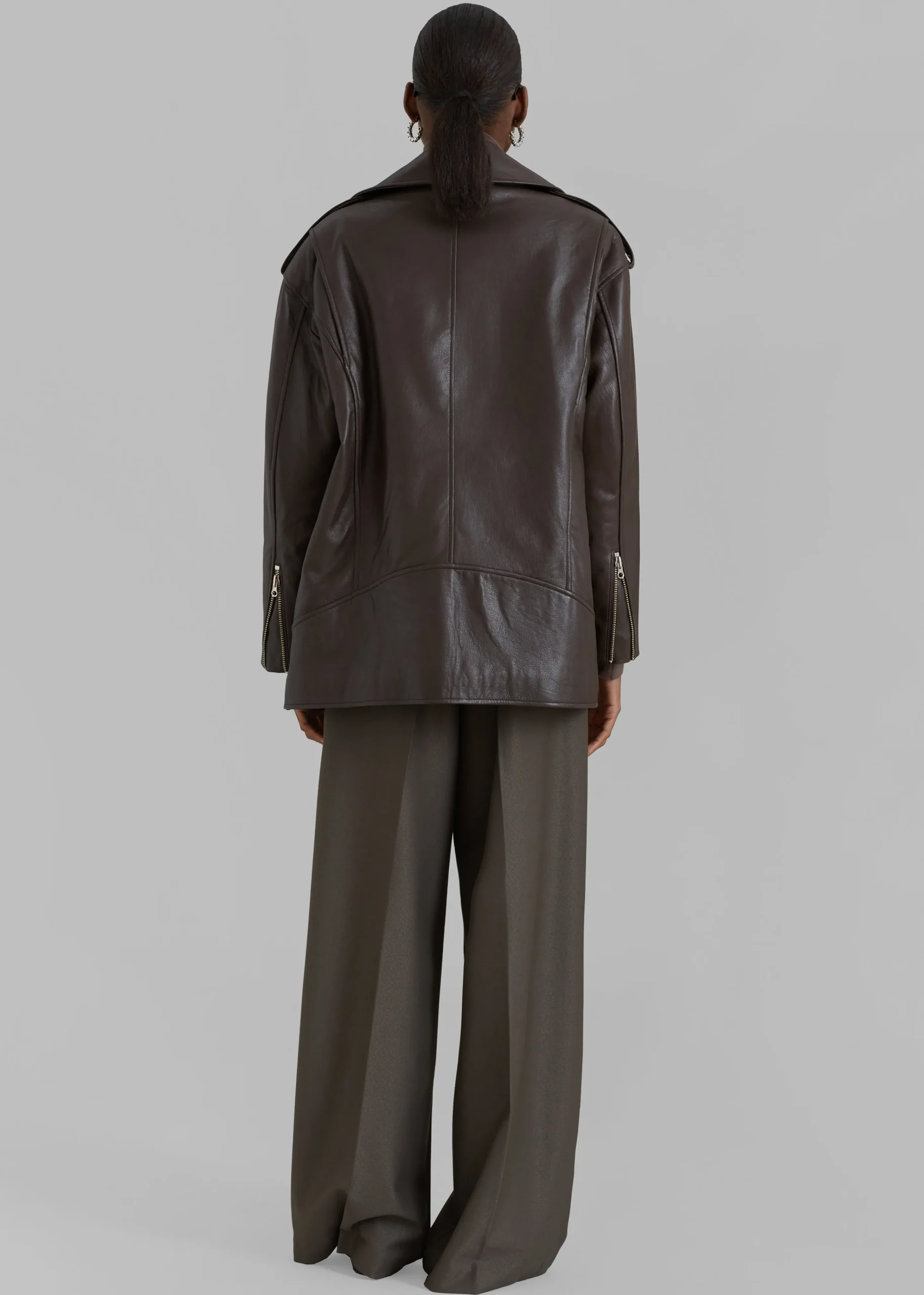 The Frankie Shop Jax Leather Biker Jacket Brown Outlet