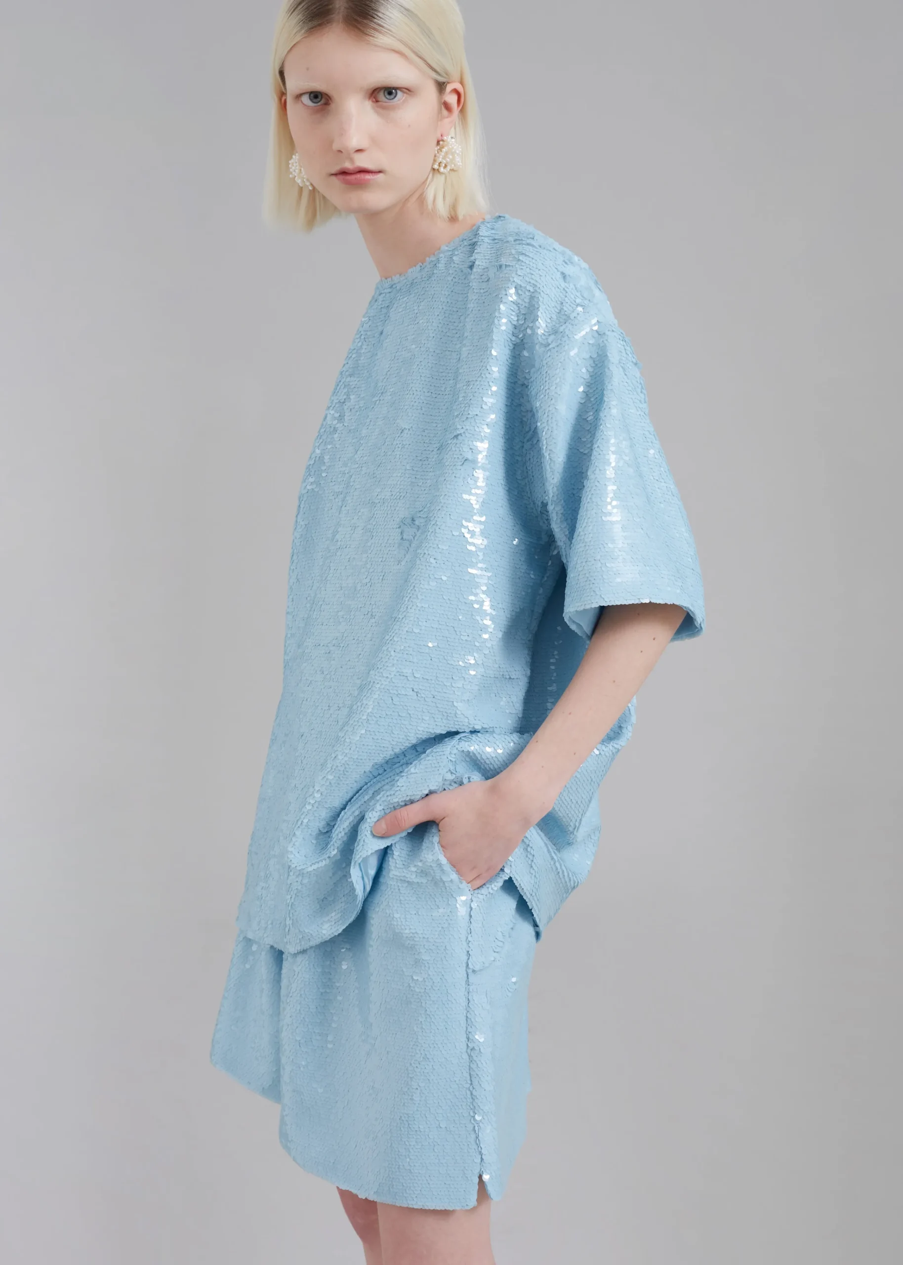 The Frankie Shop Jazz Sequins Boxer Shorts Sky Sale