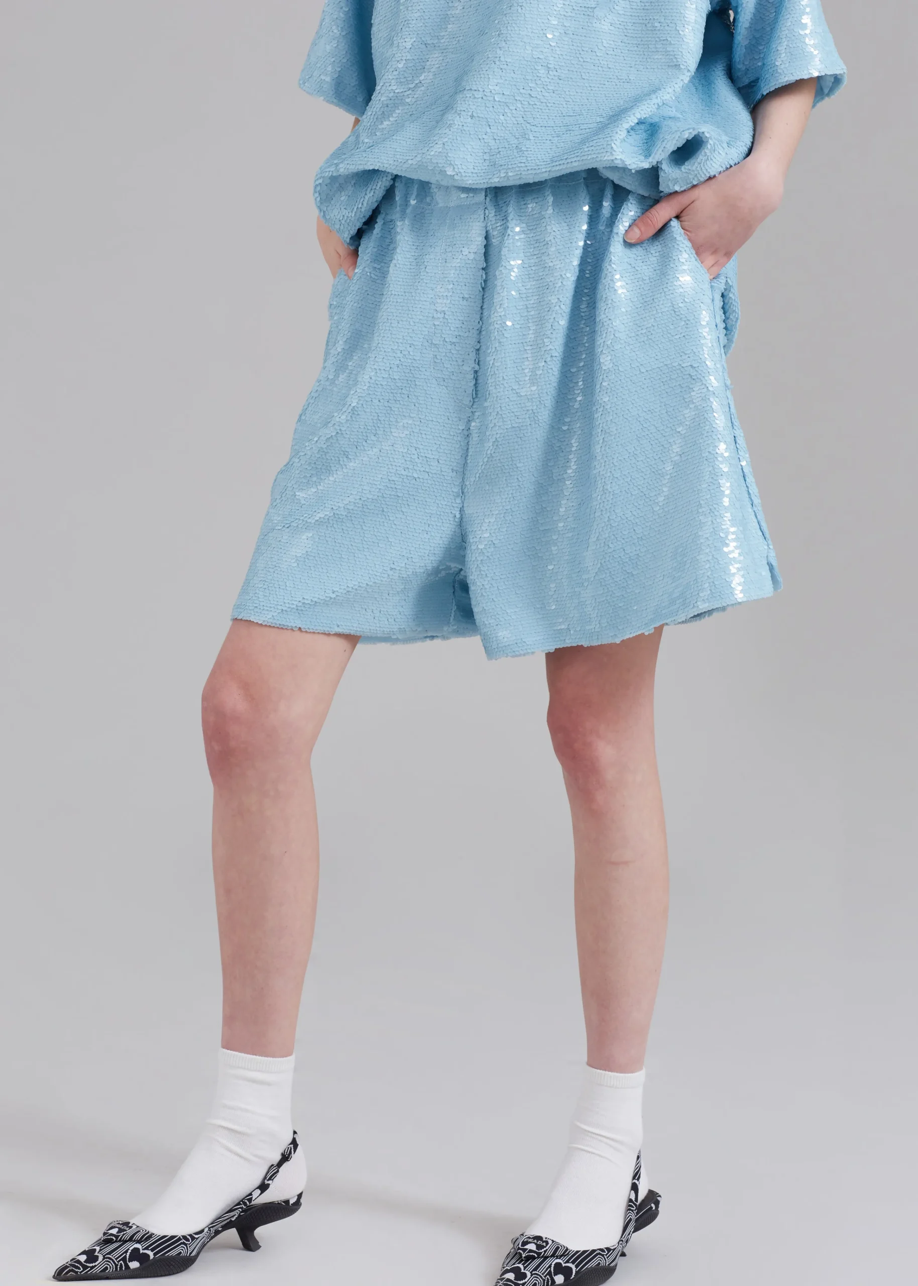 The Frankie Shop Jazz Sequins Boxer Shorts Sky Sale